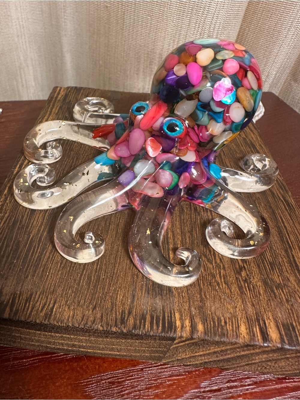 Resin and Rainbow Multi Colored Crystal Chips Octopus Figure - Picture 2 of 10